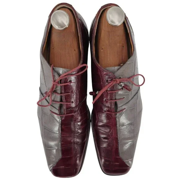 Vintage Mauri Exotic Alligator Burgundy Gray Dress Shoes Mens 13M Derby Oxfords